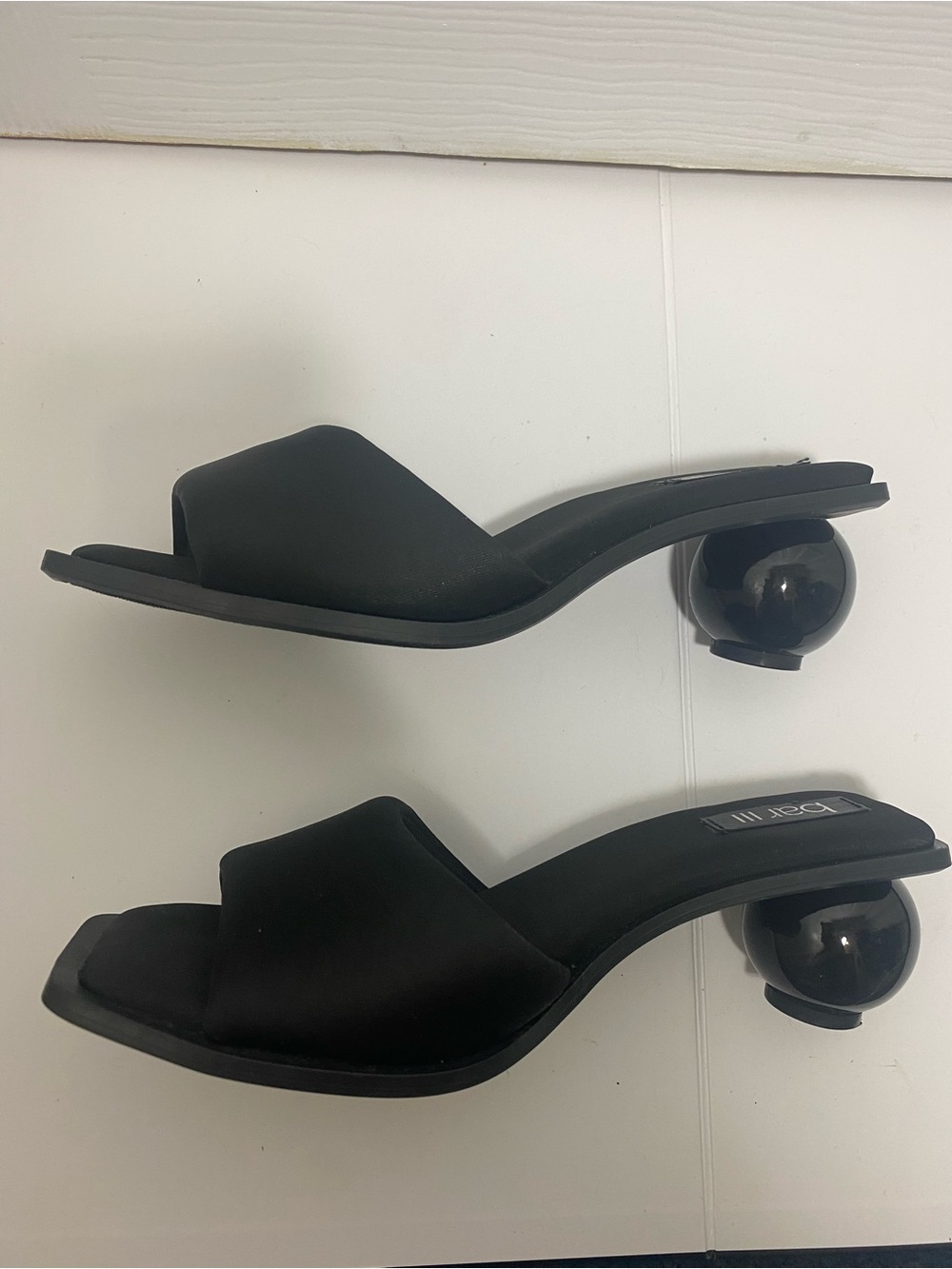 Bar III NWOT 7.5 Black Square-Toe Mules with Sculptural Ball Heel